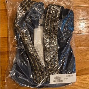 Asphalt Blue Plunge Neck Velvet Body w Metallic Tr